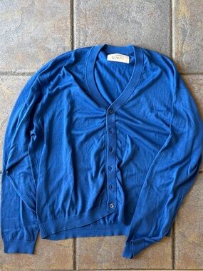 ZARA Origins Vibrant Blue Cropped Silk V-Neck Cardigan